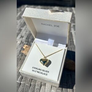 NIB Rachel Zoe Sterling Silver Golden Toned Puff Heart Necklace 16”​​